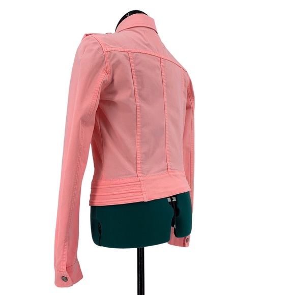 Zara TRF Premium Wash Salmon Pink Moto-Style Lightweight Denim Jacket, Small - Picture 8 of 16